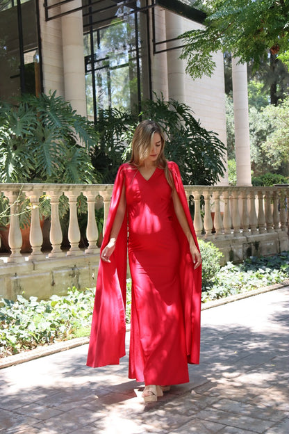 Vestido de maternidad Eliana, rojo brilloso