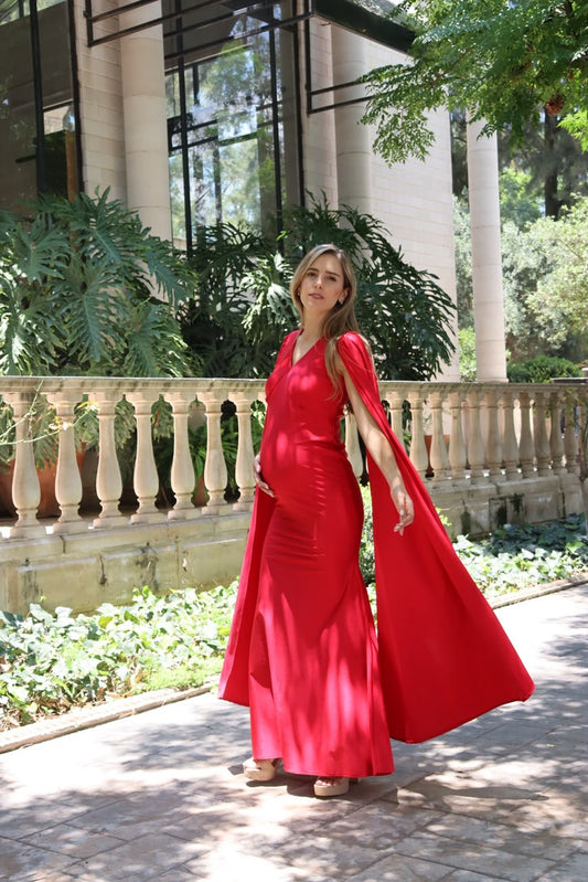 Vestido de maternidad Eliana, rojo brilloso