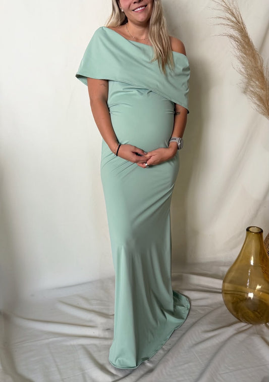 Vestido de maternidad, lluvia largo verde claro licra