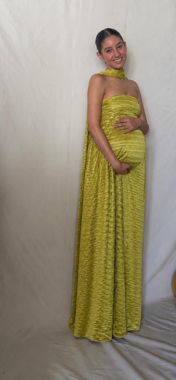 Vestido de Maternidad Adela verde corrugado