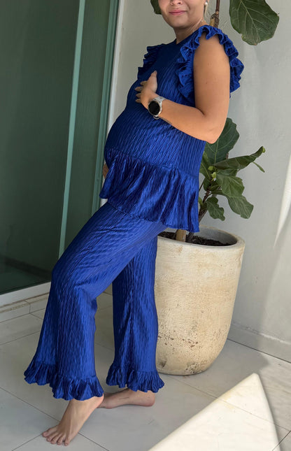 Conjunto de maternidad Imelda, azul rey corrugado