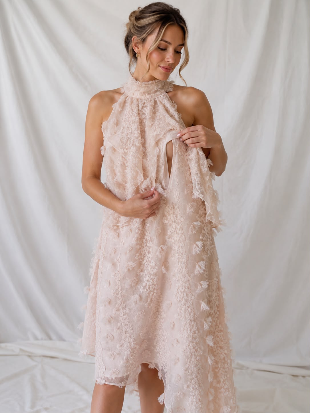 Vestido de maternidad y lactancia Ariel, beige textura