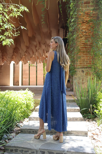 Vestido de maternidad Leslie, azul corrugado ondas