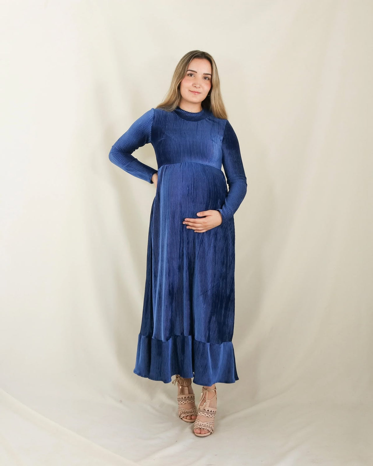 Vestido de maternidad Gaby, terciopelo rayas azul largo CH