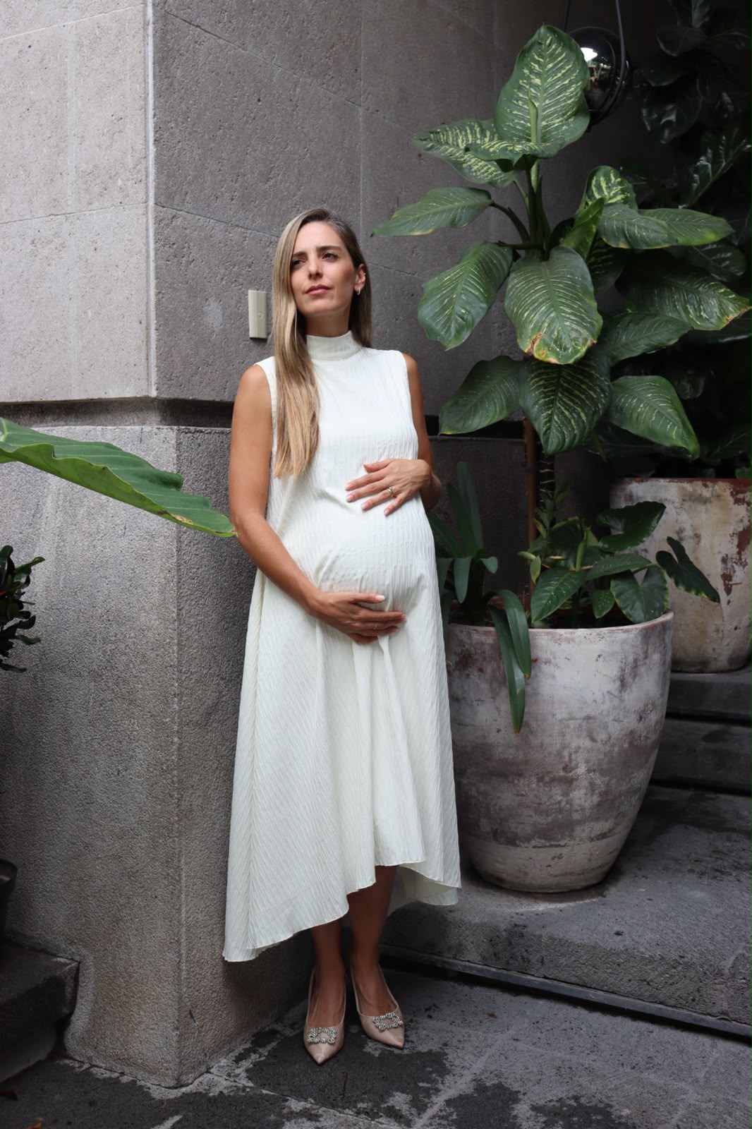 Vestido de maternidad Sonia, blanco rayas