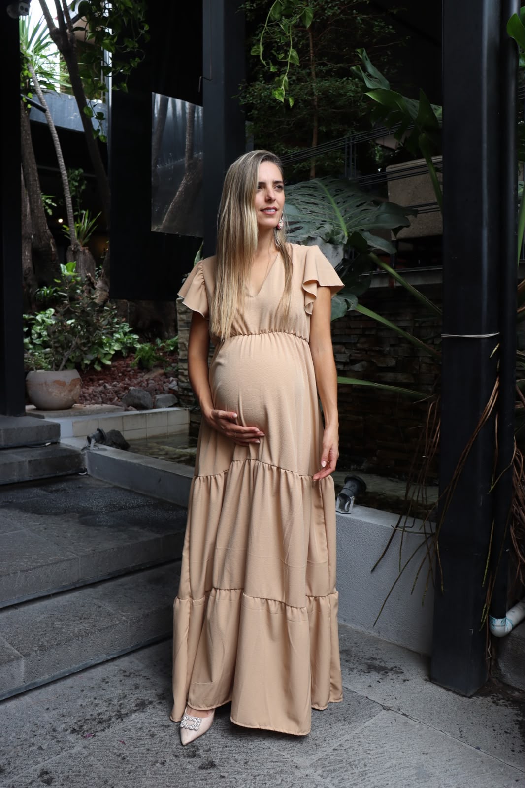 Vestido de maternidad Sofia/Dalia manga corta beige