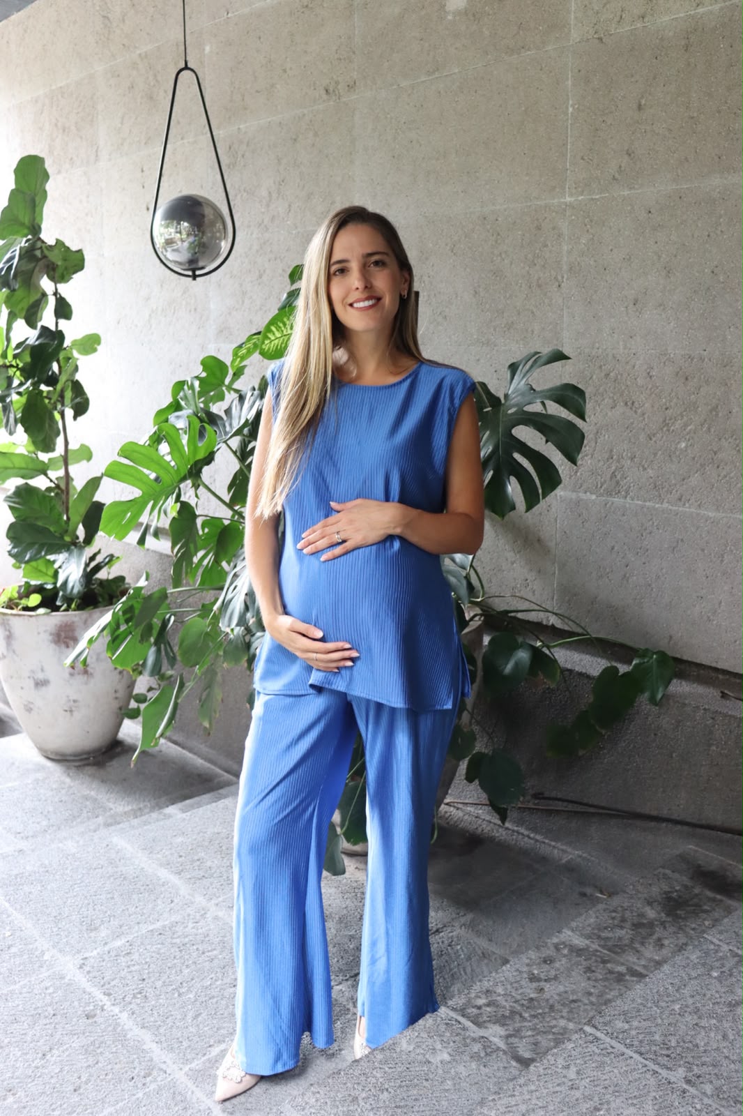 Conjunto de maternidad Mayte, azul rayas