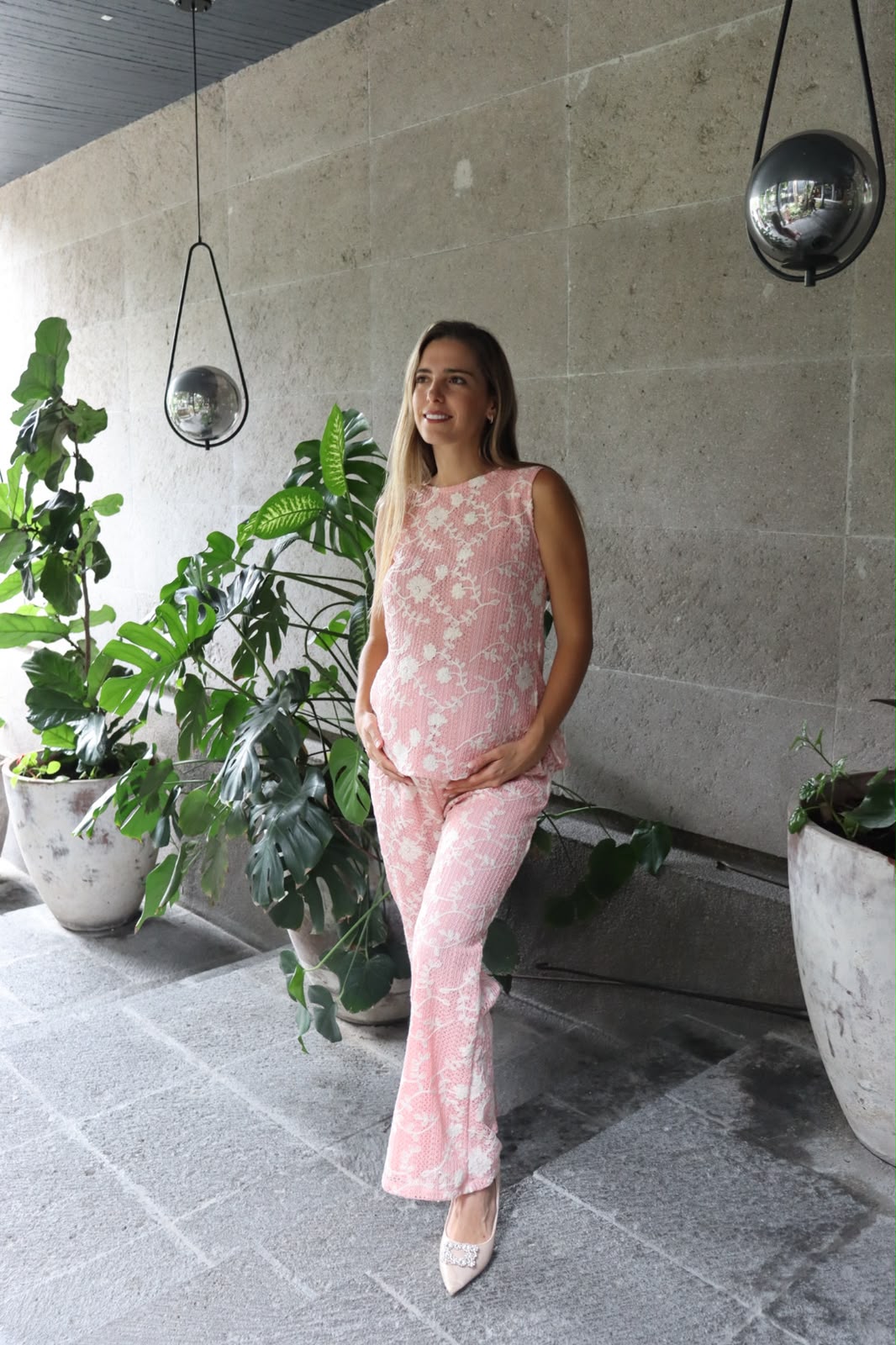Conjunto de maternidad Mayte, Rosa/ivory encaje
