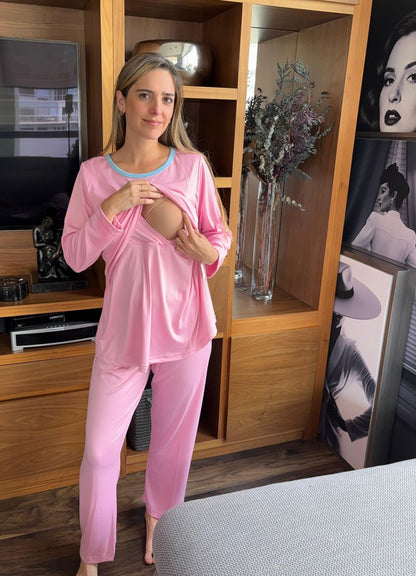 Pijama maternidad y lactancia Rosa