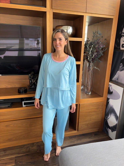 Pijama maternidad y lactancia Azul