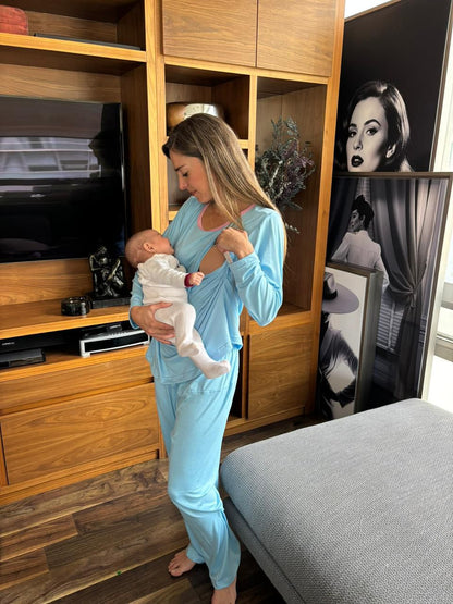 Pijama maternidad y lactancia Azul
