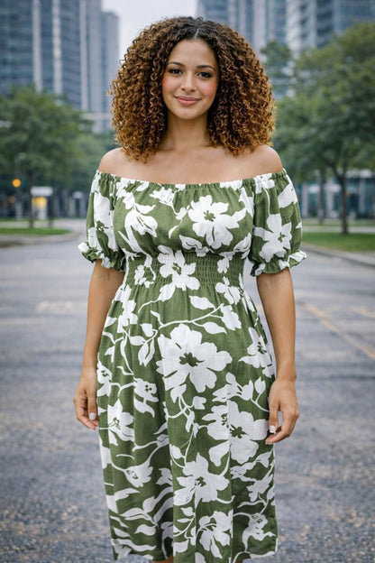 Vestido strapless flores