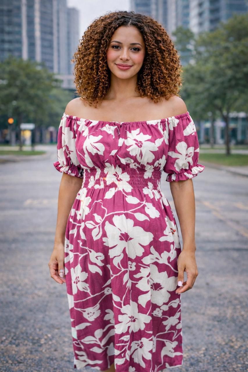 Vestido strapless flores