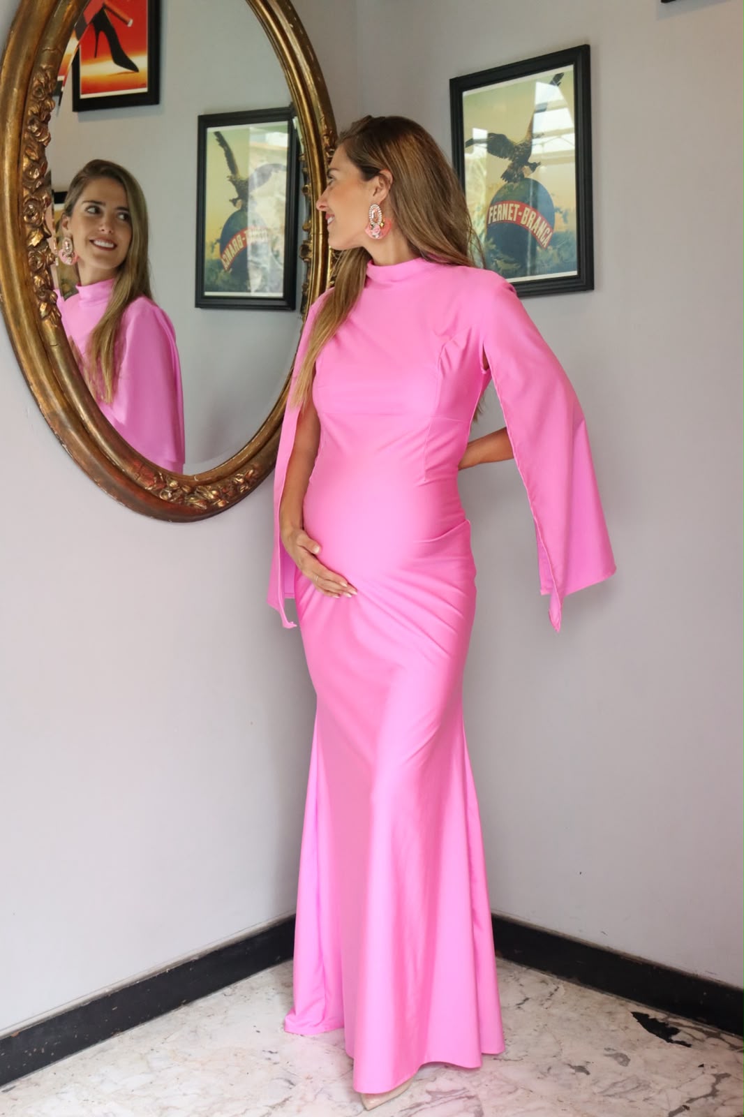 Vestido de maternidad Carola, 2 mangas rosa intenso licra