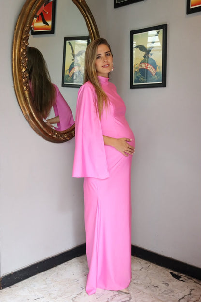 Vestido de maternidad Carola, 2 mangas rosa intenso licra