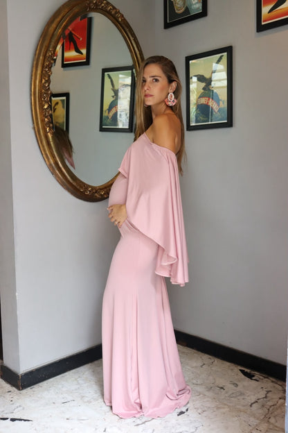 Vestido de maternidad Amparo, rosa polvo licra