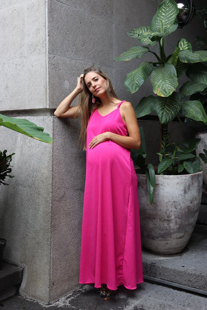 Vestido de maternidad Danusha, rosa barbie con textura y stretch