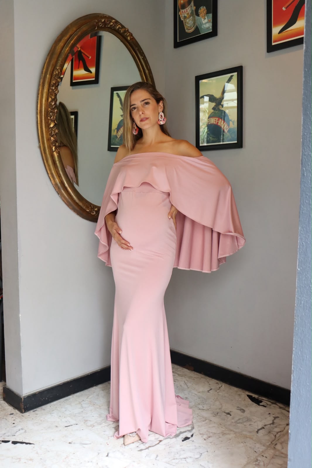 Vestido de maternidad Amparo, rosa polvo licra