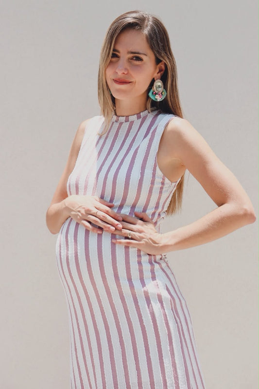 Vestido de maternidad Leslie, beige con rosa