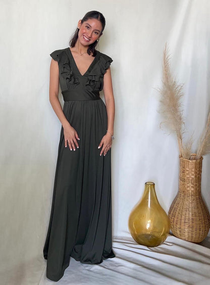 Vestido Xiomara de maternidad y lactancia verde olivo licra