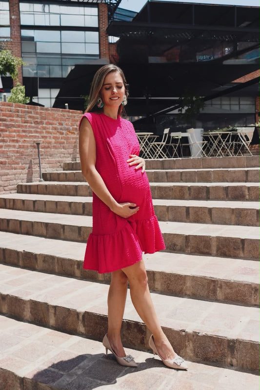 Vestido maternidad y lactancia, Lourdes rosa manga corta
