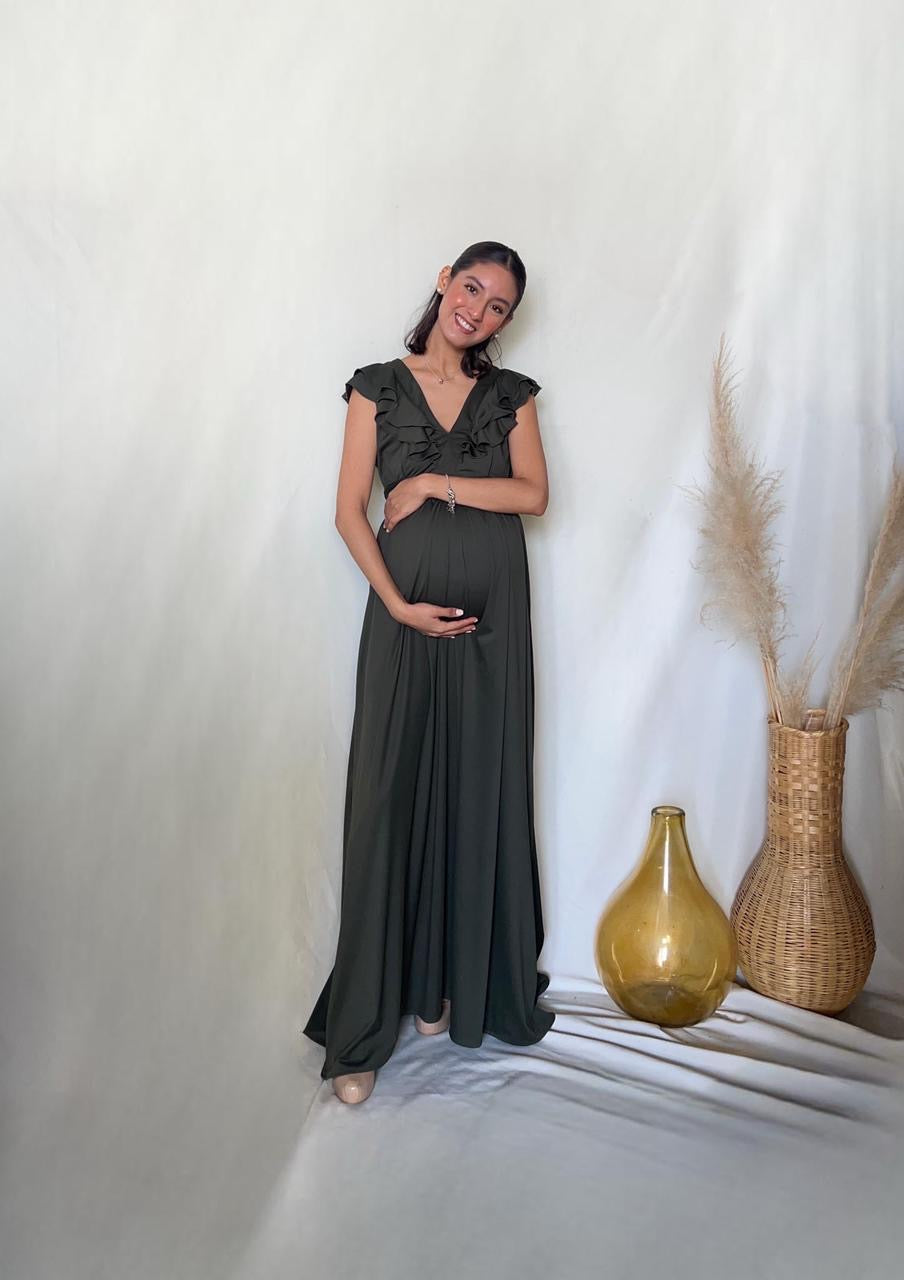 Vestido Xiomara de maternidad y lactancia verde olivo licra