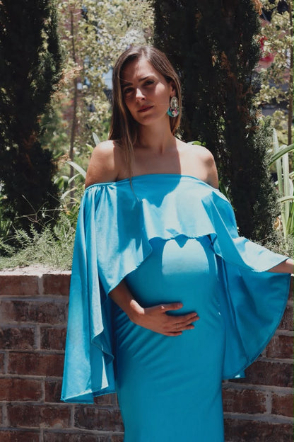 Vestido de maternidad Amparo, azul turquesa