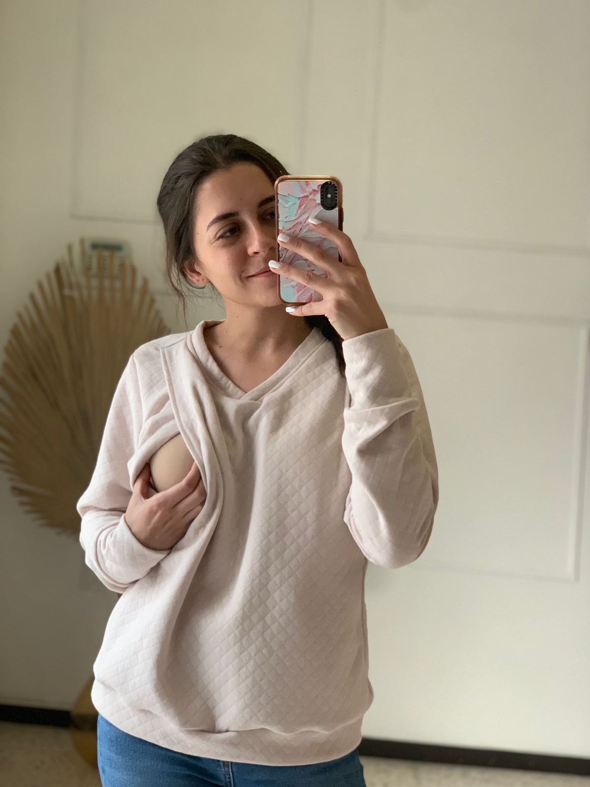 Sudadera de lactancia, rombos daniela beige CH, M y XG