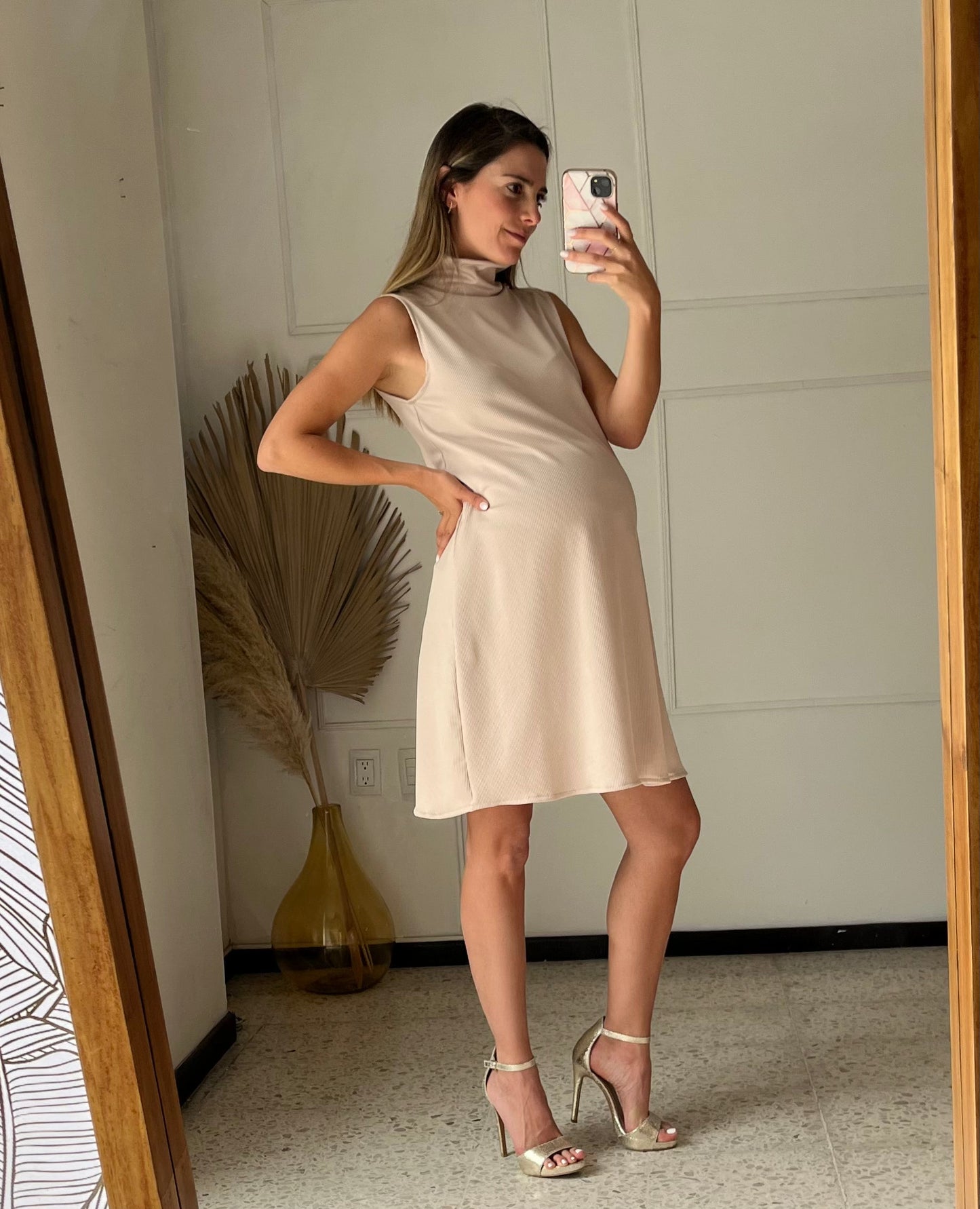 Vestido de maternidad, tortuga beige rayitas