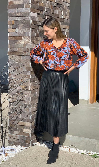 Blusa de Lactancia, Daniela Azul Flores naranjas CH, M