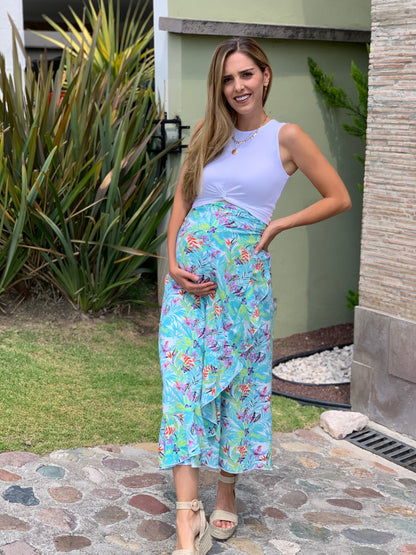 Falda de maternidad, flores aqua G