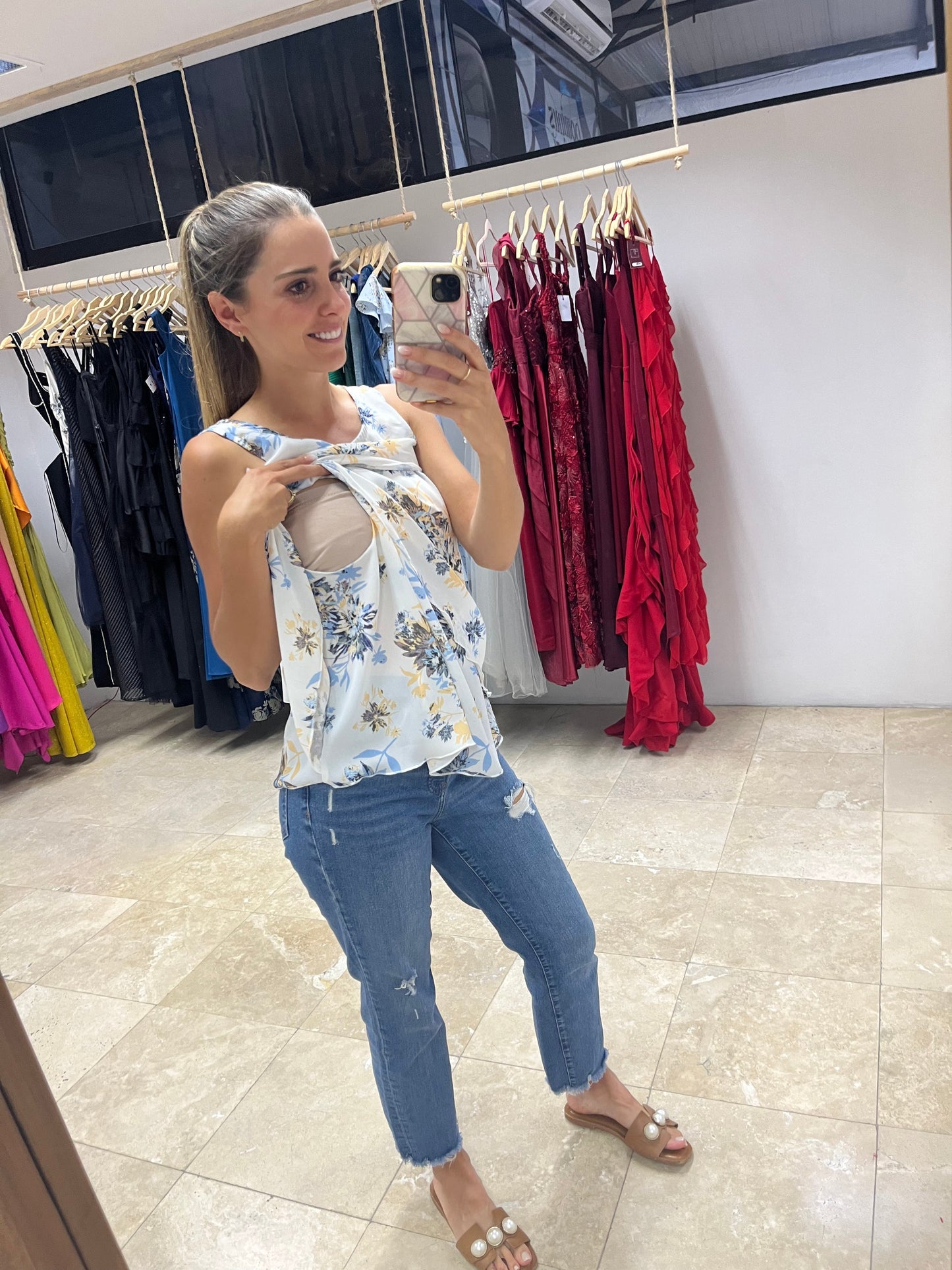 Blusa de lactancia , Gisela flores azul con amarilla