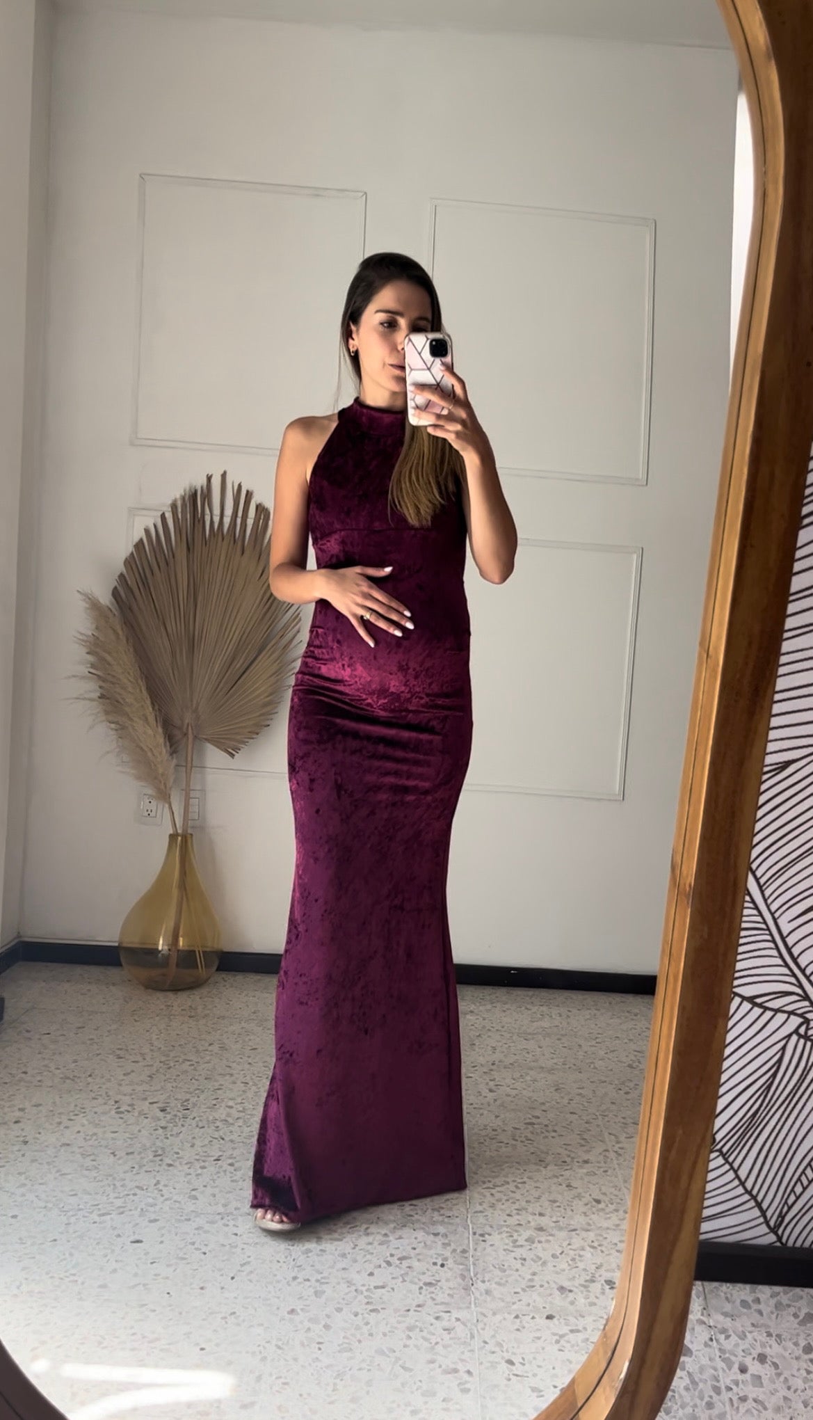 Vestido maternidad Eugenia largo terciopelo vino XG