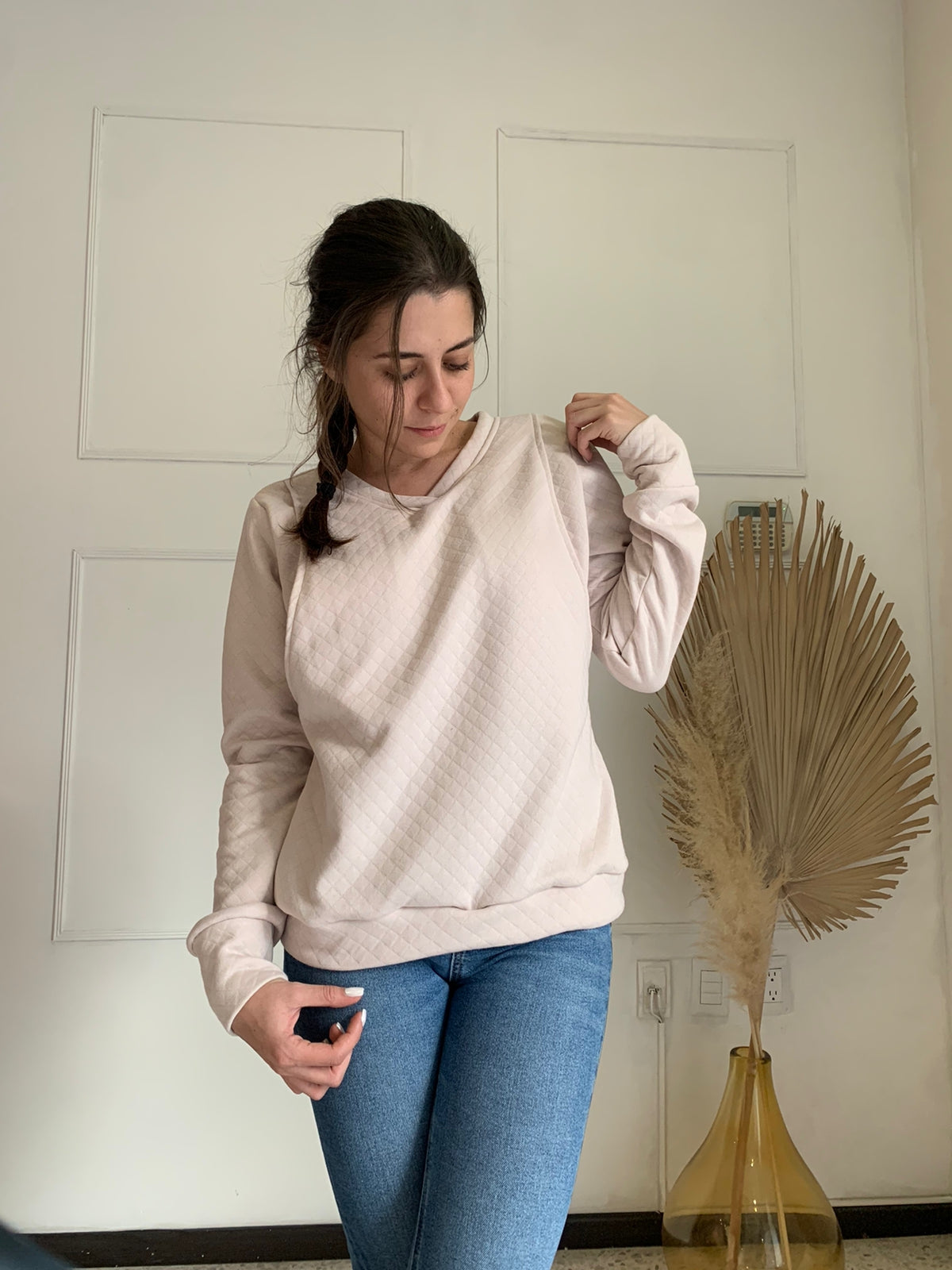 Sudadera de lactancia, rombos daniela beige CH, M y XG