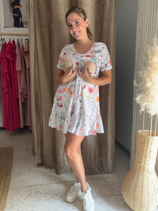 Vestido de maternidad y lactancia, Hanna flores pasteles