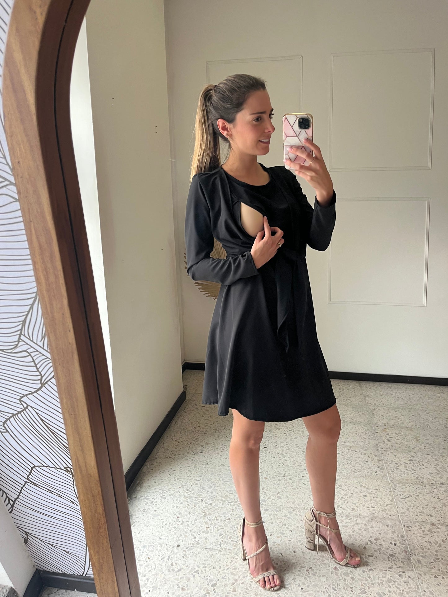Vestido maternidad y lactancia Romina Negro CH, XG