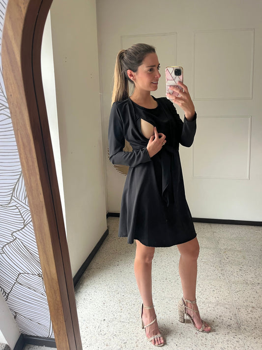 Vestido maternidad y lactancia Romina Negro CH, XG