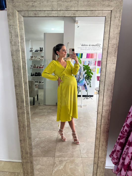 Vestido de maternidad Natalia midi verde limón CH, M, G, XG