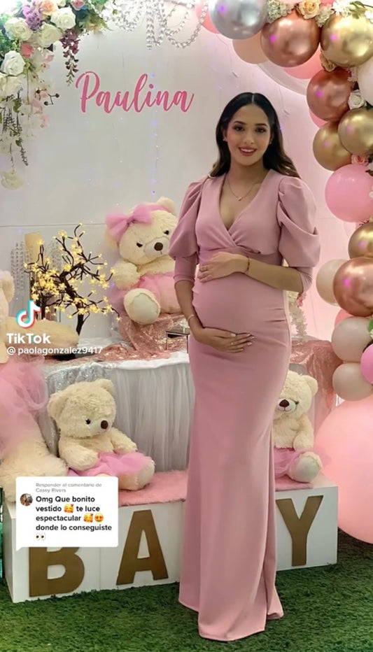 Vestido maternidad Yuridia largo rosa fuerte CH, M