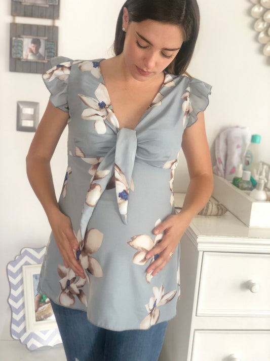 Blusa maternidad y lactancia Brescia, gris flores