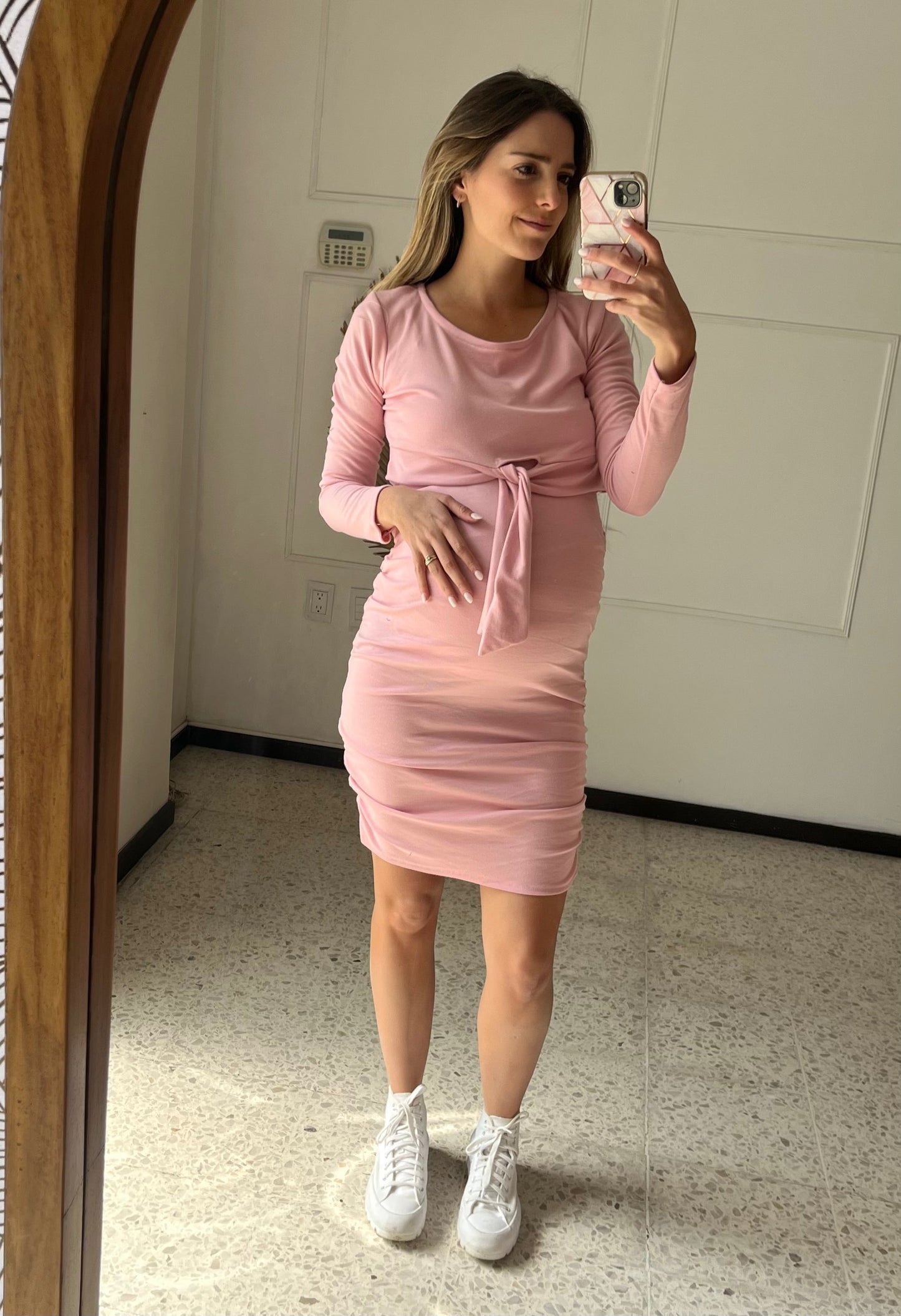 Vestido de maternidad y lactancia rosa suéter Megara