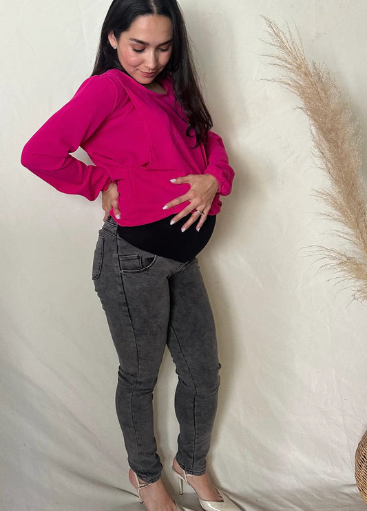 Pantalón mezclilla oxford de maternidad CH