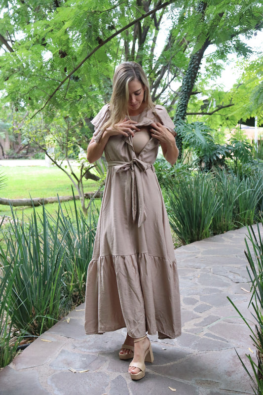 Vestido de maternidad Mia, beige lactancia